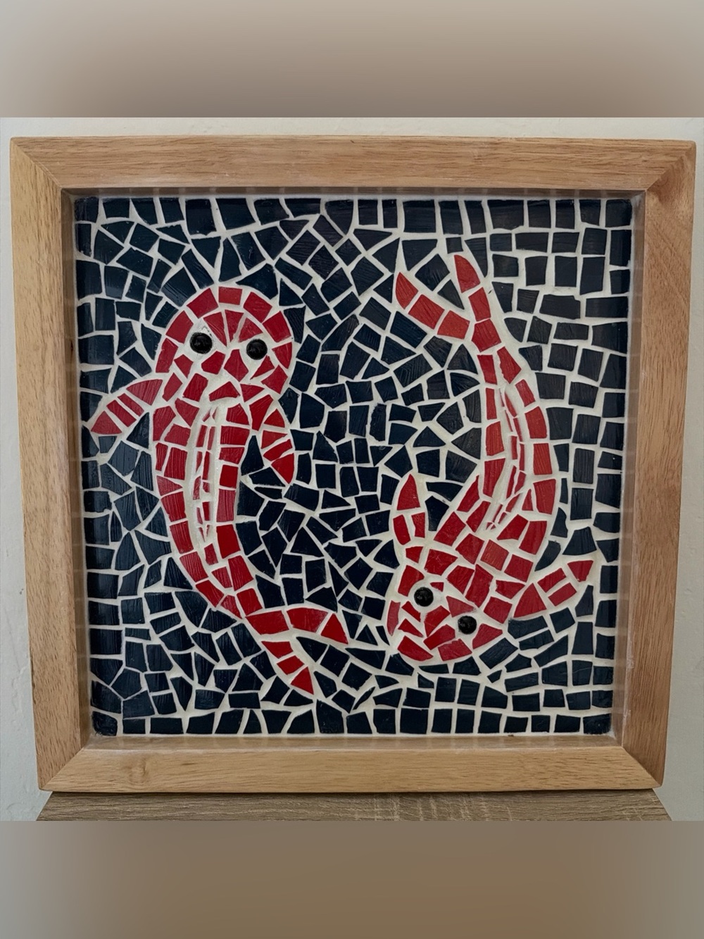 Koi Fish Mosaic Ying Yang Tray Artist Signed 15.75x15.75x1”